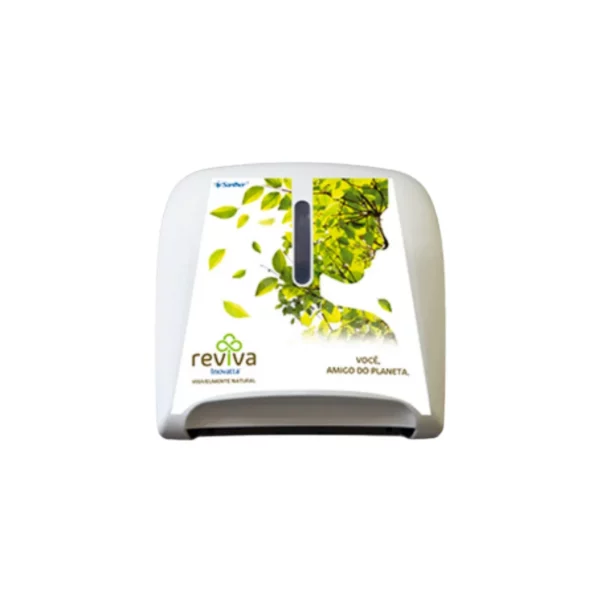 Dispenser de Papel Toalha Bobina Auto Corte DAD10 Reviva Santher DAD10-Reviva é o dispenser customizado da linha especial da Santher Reviva, que comunica o uso papeis toalha sustentáveis.